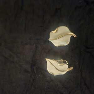 Elegant Gold and Cream Leaf Earrings